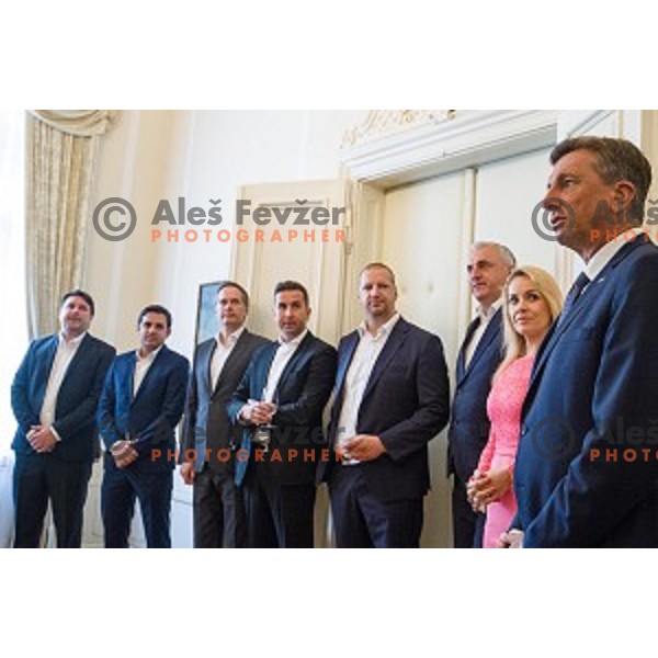 Borut Pahor and the Slovenian basketball team at the presentation of the Golden Order of Slovenia, Presidential palace, Ljubljana, Slovenia