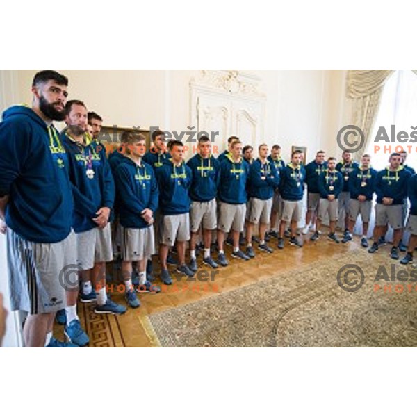 Slovenian basketball team at the presentation of the Golden Order of Slovenia, Presidential palace, Ljubljana, Slovenia