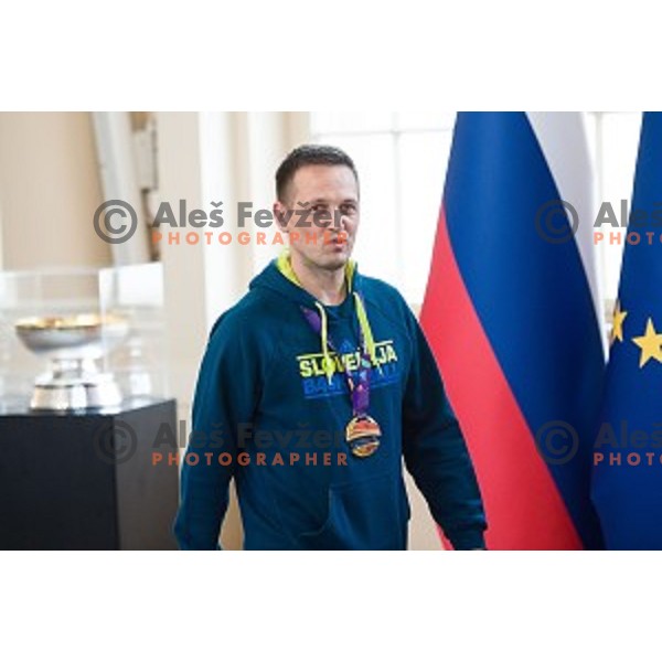 Aleksandar Sekulic of the Slovenian basketball team at the presentation of the Golden Order of Slovenia, Presidential palace, Ljubljana, Slovenia