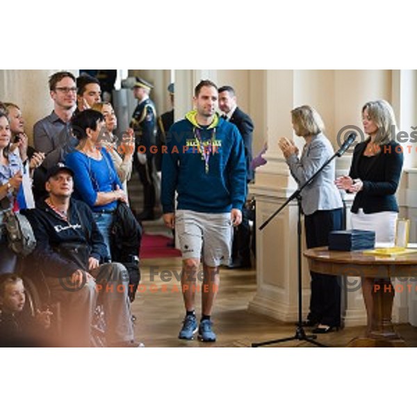 Matej Likar of the Slovenian basketball team at the presentation of the Golden Order of Slovenia, Presidential palace, Ljubljana, Slovenia
