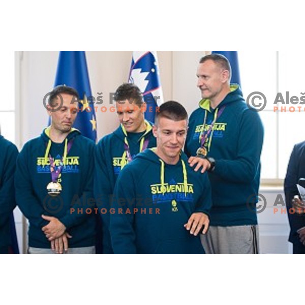Matic Rebec of the Slovenian basketball team at the presentation of the Golden Order of Slovenia, Presidential palace, Ljubljana, Slovenia