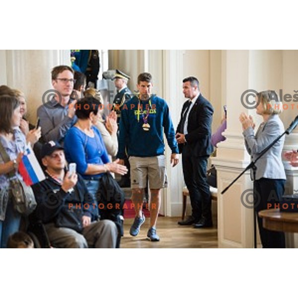 Aleksej Nikolic of the Slovenian basketball team at the presentation of the Golden Order of Slovenia, Presidential palace, Ljubljana, Slovenia