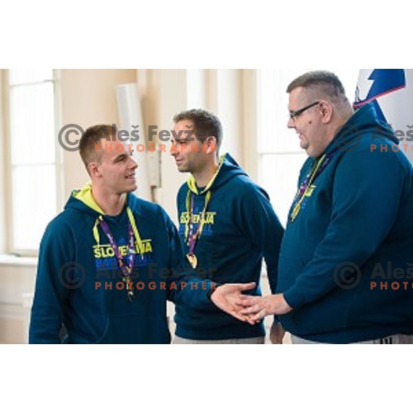 Klemen Prepelic of the Slovenian basketball team at the presentation of the Golden Order of Slovenia, Presidential palace, Ljubljana, Slovenia
