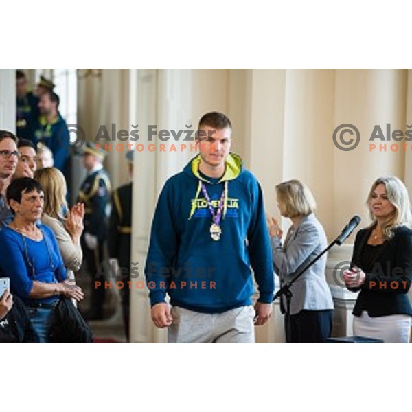 Dino Muric of the Slovenian basketball team at the presentation of the Golden Order of Slovenia, Presidential palace, Ljubljana, Slovenia