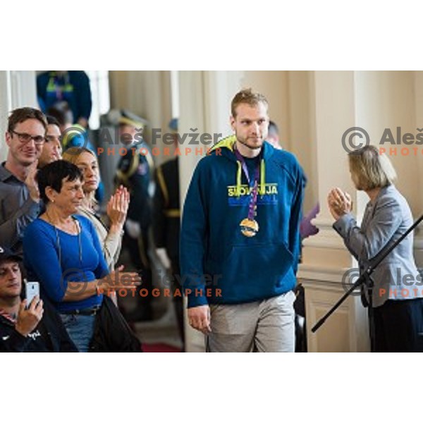 Jaka Blazic of the Slovenian basketball team at the presentation of the Golden Order of Slovenia, Presidential palace, Ljubljana, Slovenia