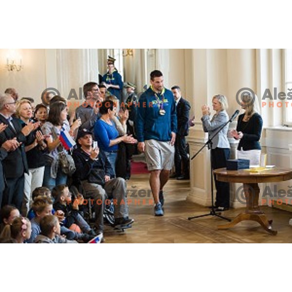 Gasper Vidmar of the Slovenian basketball team at the presentation of the Golden Order of Slovenia, Presidential palace, Ljubljana, Slovenia