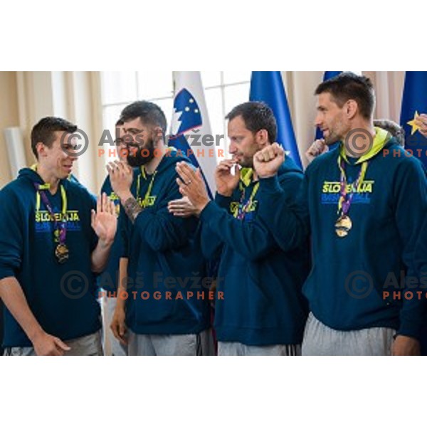 Slovenian basketball team at the presentation of the Golden Order of Slovenia, Presidential palace, Ljubljana, Slovenia