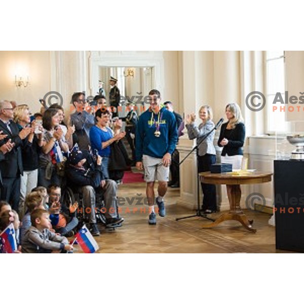 Goran Dragic of the Slovenian basketball team at the presentation of the Golden Order of Slovenia, Presidential palace, Ljubljana, Slovenia