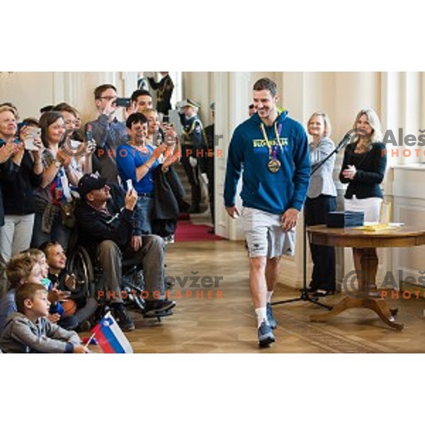 Goran Dragic of the Slovenian basketball team at the presentation of the Golden Order of Slovenia, Presidential palace, Ljubljana, Slovenia