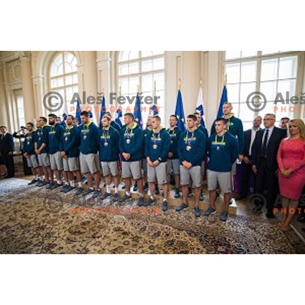 Slovenian basketball team at the presentation of the Golden Order of Slovenia, Presidential palace, Ljubljana, Slovenia