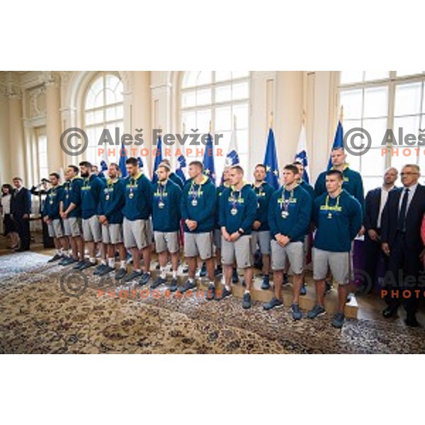 Slovenian basketball team at the presentation of the Golden Order of Slovenia, Presidential palace, Ljubljana, Slovenia