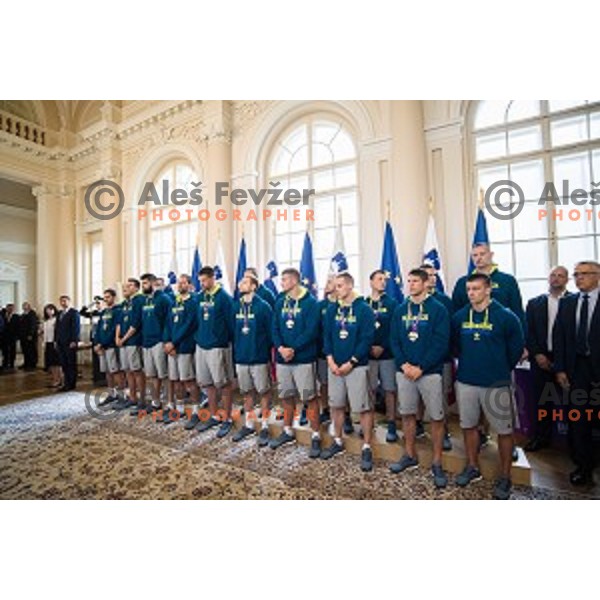 Slovenian basketball team at the presentation of the Golden Order of Slovenia, Presidential palace, Ljubljana, Slovenia