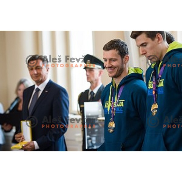 Goran Dragic of the Slovenian basketball team at the presentation of the Golden Order of Slovenia, Presidential palace, Ljubljana, Slovenia