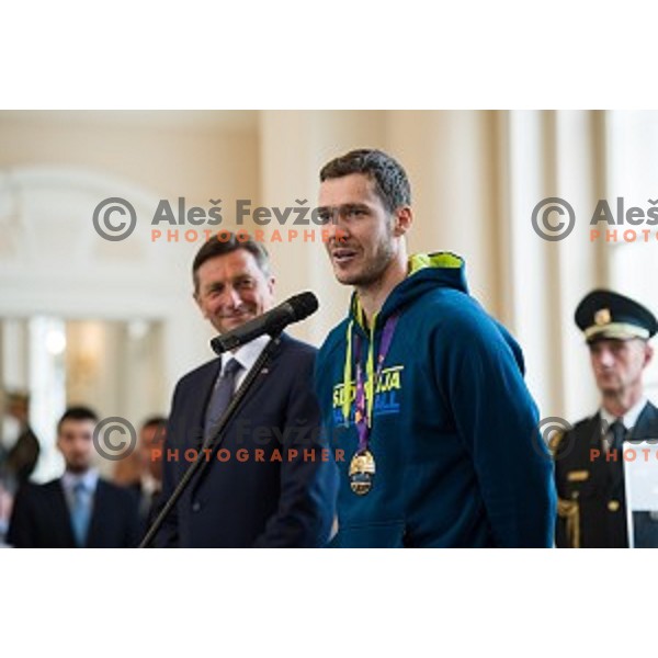 Goran Dragic of the Slovenian basketball team at the presentation of the Golden Order of Slovenia, Presidential palace, Ljubljana, Slovenia