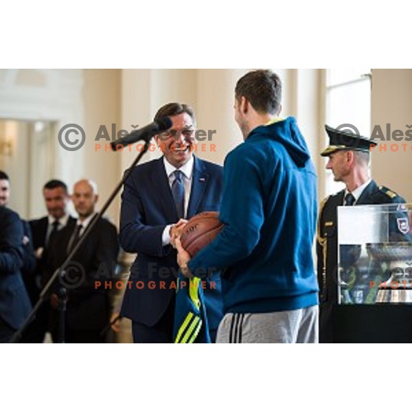 Borut Pahor and the Slovenian basketball team at the presentation of the Golden Order of Slovenia, Presidential palace, Ljubljana, Slovenia