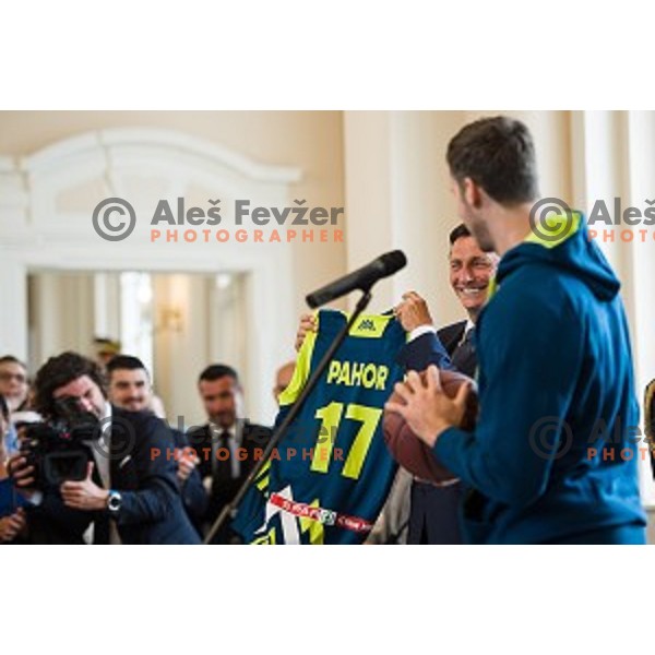 Borut Pahor and the Slovenian basketball team at the presentation of the Golden Order of Slovenia, Presidential palace, Ljubljana, Slovenia