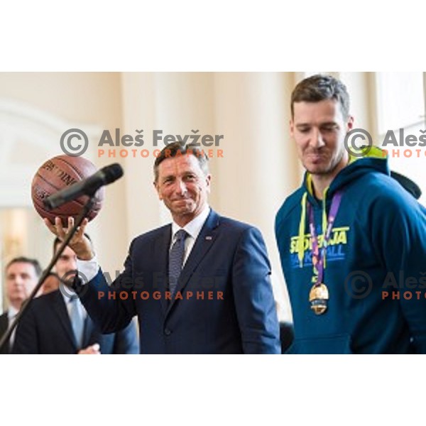 Borut Pahor and the Slovenian basketball team at the presentation of the Golden Order of Slovenia, Presidential palace, Ljubljana, Slovenia