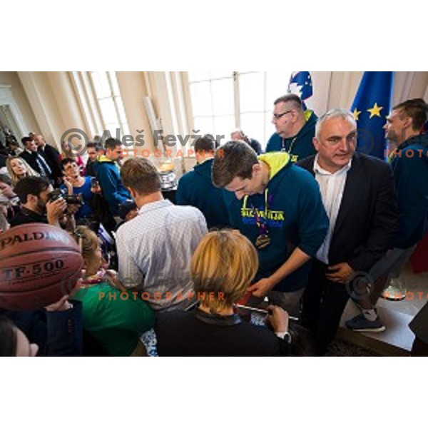 Zlatko Cancar of the Slovenian basketball team at the presentation of the Golden Order of Slovenia, Presidential palace, Ljubljana, Slovenia