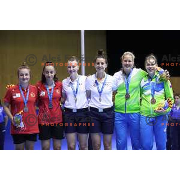 Iza and Lia Salehar of Slovenia, bronze medalists at women\'s Badminton doubles during 18. Mediteranean Games Tarragona 2018 (Sredozemske Igre) in Spain on June 25, 2018