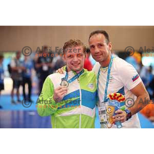 David Habat of Slovenia with silver medal in wrestling freestyle 65 kg at 18. Mediteranean Games Tarragona 2018 ( Sredozemske Igre) in Spain on June 26, 2018