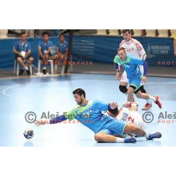 of Slovenia in action during quarterfinal handball match between Slovenia and Croatia at 18. Mediteranean Games Tarragona 2018 (Sredozemske Igre) in Spain on June 27, 2018