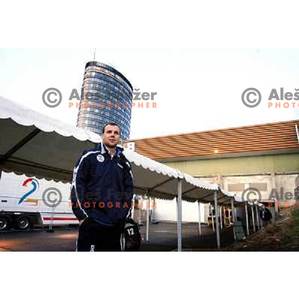 Norway, Stavanger, 17/01/2008. Gorazd SKOF, goalkeeper in front of the hall prior to the first European Handball Championship preliminary match against Czech Republic.