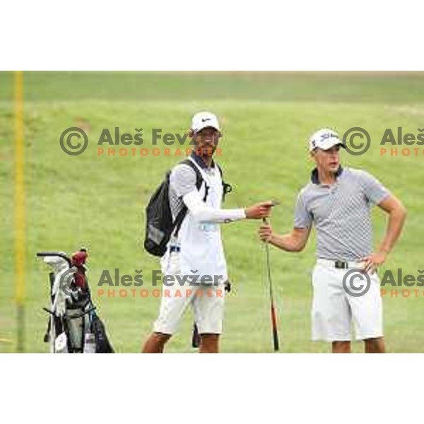 Coach Uros Gregoric and Zan Luka Stirn of Slovenia, winner of bronze medal at golf tournament at 18. Mediteranean Games Tarragona 2018 (Sredozemske Igre) in Spain on June 28, 2018