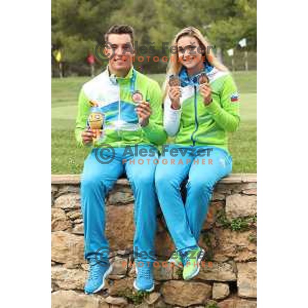 Zan Luka Stirn and Ana Belac of Slovenia, winners of bronze medals at golf tournament at 18. Mediteranean Games Tarragona 2018 (Sredozemske Igre) in Spain on June 28, 2018
