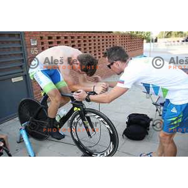 Izidor Penko of Slovenia and mechanic Bostjan Kavcnik at time trial during 18. Mediteranean Games Tarragona 2018 (Sredozemske Igre) in Spain on June 30, 2018