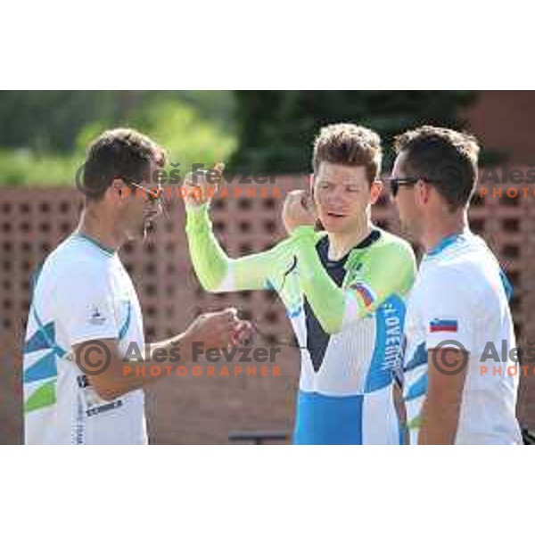 Coach Andrej Hauptman and Izidor Penko of Slovenia at time trial during 18. Mediteranean Games Tarragona 2018 (Sredozemske Igre) in Spain on June 30, 2018