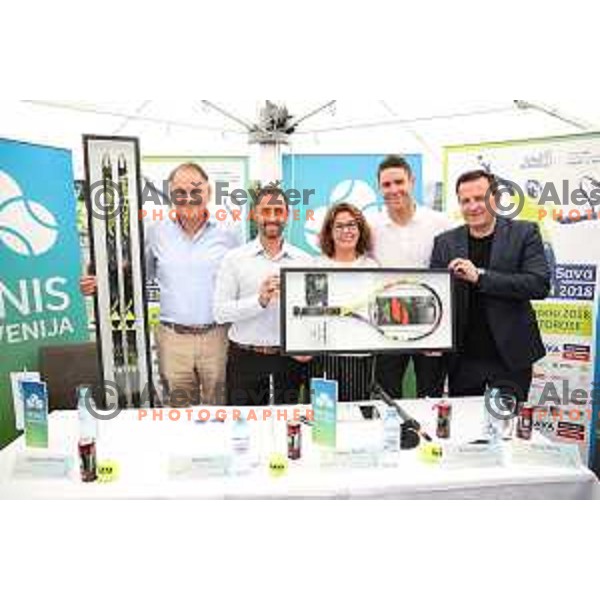 Marko Umberger, Aljaz Kos, Anita Ogulin, Gregor Krusic and Rado Mulej at press conference in Ljubljana before Zavarovalnica Sava Slovenia Open 2018 ATP Challenger Tour in Portoroz, Slovenia on July 17, 2018