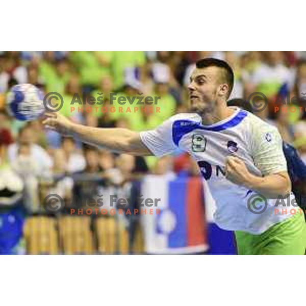 of Slovenia in action during handball match between Slovenia and France in the Final of European Championship U-20 (Juniors) in Celje. Slovenia on July 29, 2018