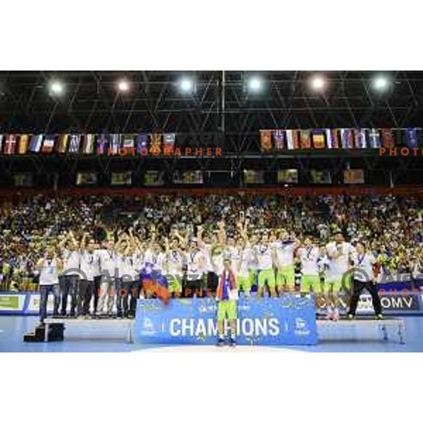 of Slovenia in action during handball match between Slovenia and France in the Final of European Championship U-20 (Juniors) in Celje. Slovenia on July 29, 2018