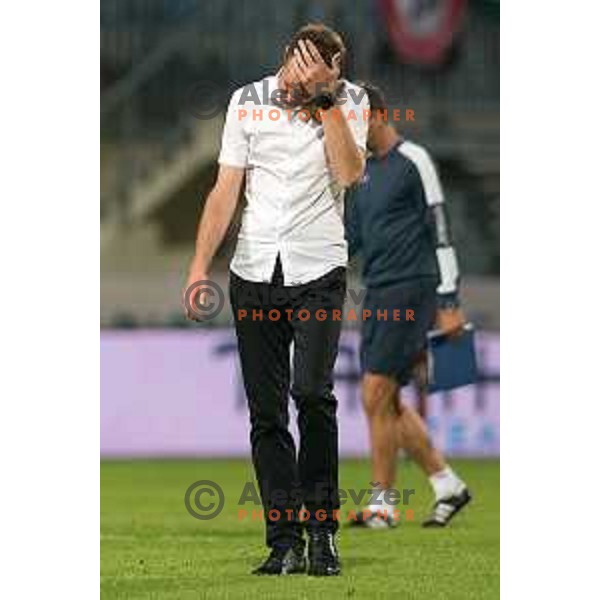 Simon Rozman, head coach of Domzale in action during UEFA Europa League 2018-2019 second round qualifying football match between Domzale and Ufa in Domzale Sports Park, Slovenia on August 2, 2018