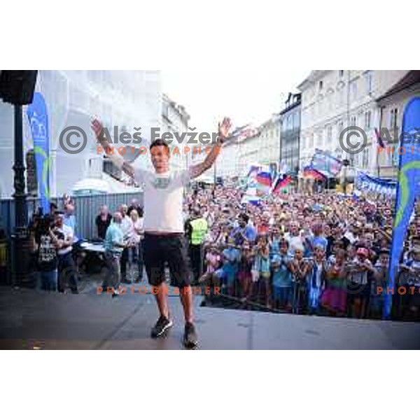 Reception for Primoz Roglic (Team Lotto Jumbo) after fourth place overall at Tour de France 2018 in Ljubljana, Slovenia on August 6, 2108