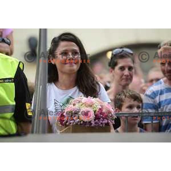 Lora Klinc at Reception for Primoz Roglic (Team Lotto Jumbo) after fourth place overall at Tour de France 2018 in Ljubljana, Slovenia on August 6, 2108