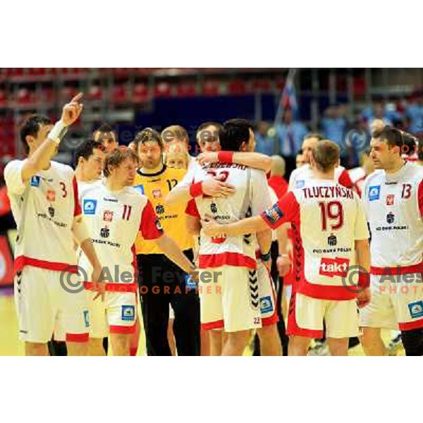 Norway, Stavanger, 20/01/2008. Polish team celebrates after wining the third European Handball Championship preliminary match against Czech Republic.