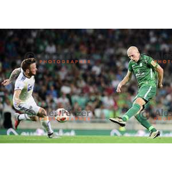 Dino Hotic of Maribor and Tomislav Tomic of Olimpija in action during Prva liga Telekom Slovenije 2018- 2019 football match between Olimpija and Maribor in SRC Stozice, Ljubljana on August 19, 2018