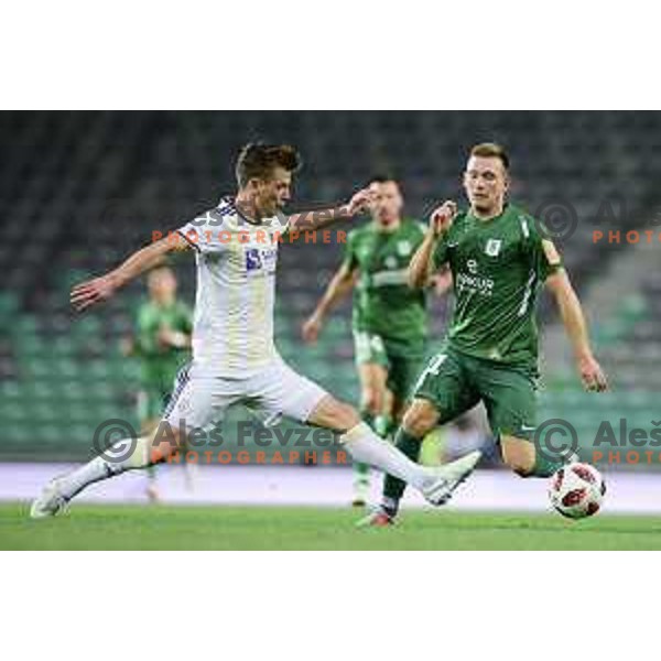 Aleks Pihler of Maribor and Matic Crnic of Olimpija in action during Prva liga Telekom Slovenije 2018- 2019 football match between Olimpija and Maribor in SRC Stozice, Ljubljana on August 19, 2018