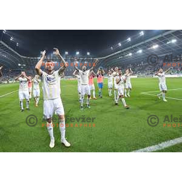 Aleksandru Cretu celebrates victory at Prva liga Telekom Slovenije 2018- 2019 football match between Olimpija and Maribor in SRC Stozice, Ljubljana on August 19, 2018