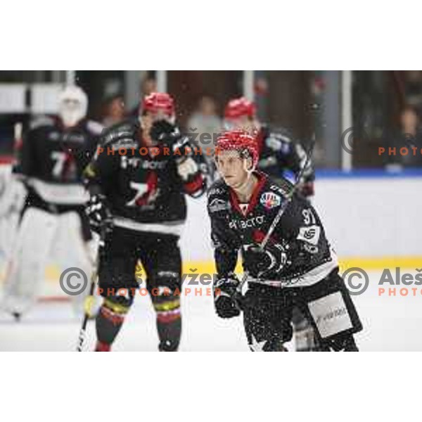 action during Summer League ice-hockey match between Acroni Jesenice and SZ Olimpija in Bled Ice Hall, Slovenia on August 25, 2018