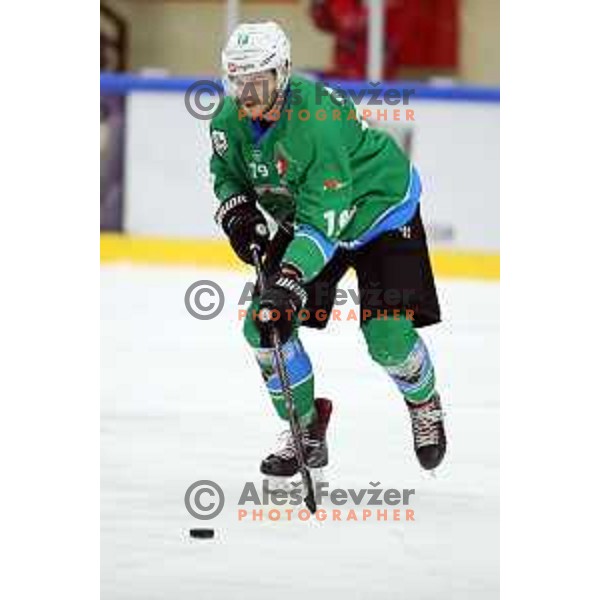 Gal Koren in action during Summer League ice-hockey match between Acroni Jesenice and SZ Olimpija in Bled Ice Hall, Slovenia on August 25, 2018