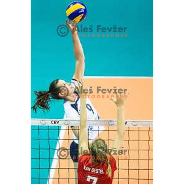 Iza Mlakar of team Slovenia in action during 2019 CEV Volleyball European Championship women match between Slovenia and Belgium, played in Dvorana Tabor, Maribor, Slovenia on August 25, 2018