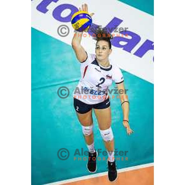 Tina Grudina of team Slovenia in action during 2019 CEV Volleyball European Championship women match between Slovenia and Belgium, played in Dvorana Tabor, Maribor, Slovenia on August 25, 2018