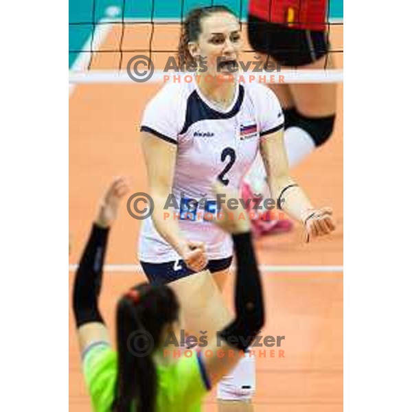 Tina Grudina of team Slovenia in action during 2019 CEV Volleyball European Championship women match between Slovenia and Belgium, played in Dvorana Tabor, Maribor, Slovenia on August 25, 2018