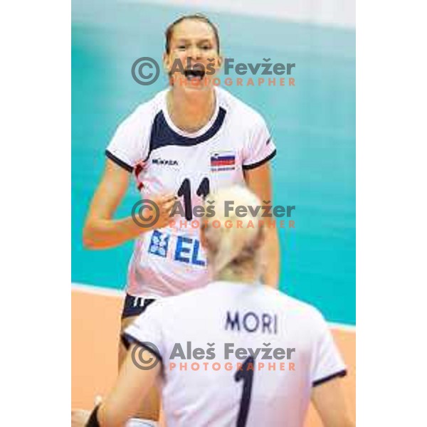 Ela Pintar of team Slovenia celebrating during 2019 CEV Volleyball European Championship women match between Slovenia and Belgium, played in Dvorana Tabor, Maribor, Slovenia on August 25, 2018