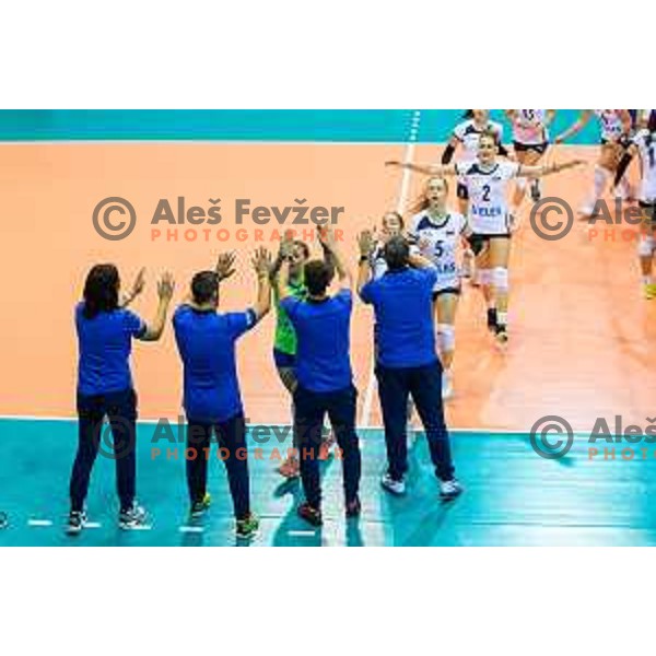Anita Sobocan, Pia Blazic of team Slovenia prior to 2019 CEV Volleyball European Championship women match between Slovenia and Belgium, played in Dvorana Tabor, Maribor, Slovenia on August 25, 2018