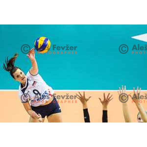 Iza Mlakar of team Slovenia in action during 2019 CEV Volleyball European Championship women match between Slovenia and Belgium, played in Dvorana Tabor, Maribor, Slovenia on August 25, 2018