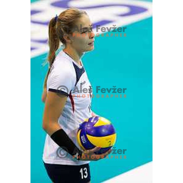 Anita Sobocan of team Slovenia during 2019 CEV Volleyball European Championship women match between Slovenia and Belgium, played in Dvorana Tabor, Maribor, Slovenia on August 25, 2018