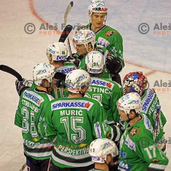 Victory celebration at ice-hockey game ZM Olimpija- Alba Volan in Ebel league,played in Ljubljana 20.1.2007. ZM Olimpija won the game 5:0.Photo by Ales Fevzer 